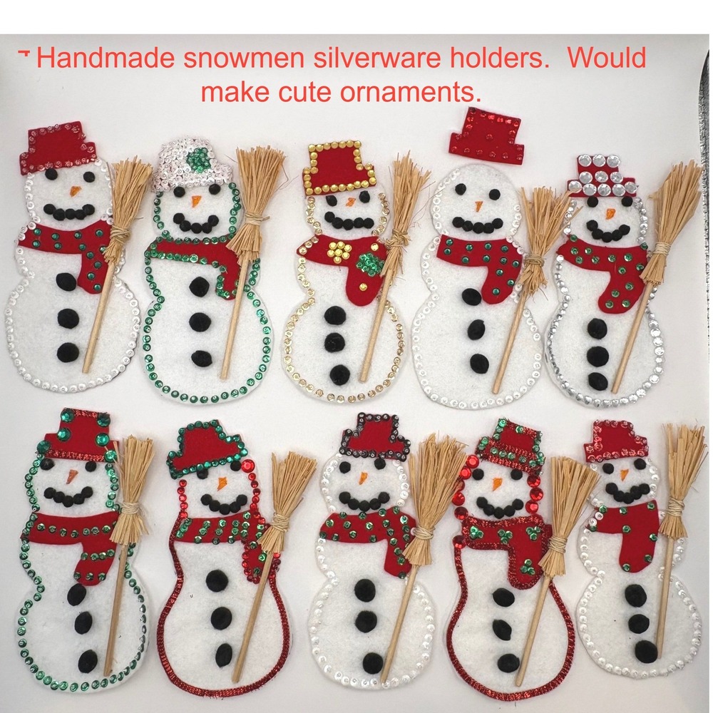 10 Handmade Felt Snowman Silverware Holders Christmas Table Decor Ornaments